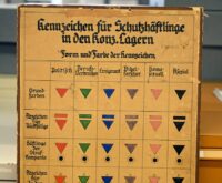 Eine vergilbte Tafel mit unterschiedlichen Zeichen, das schwarze Dreieck steht für "Asoziale"